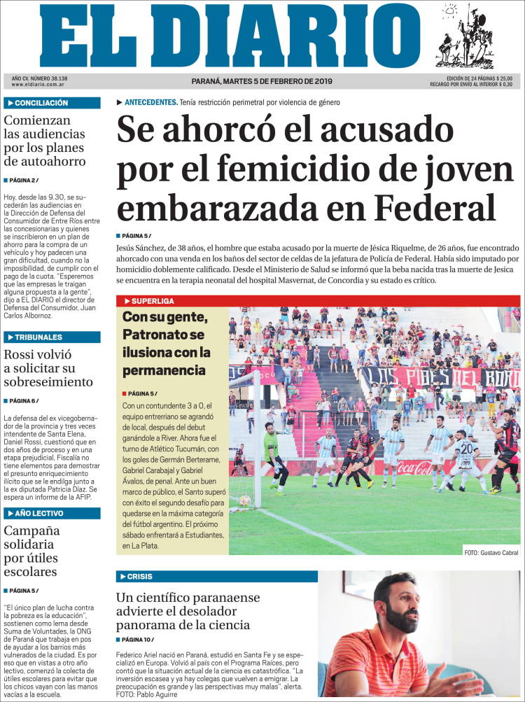 Portada de El Diario de Paraná (Argentina)