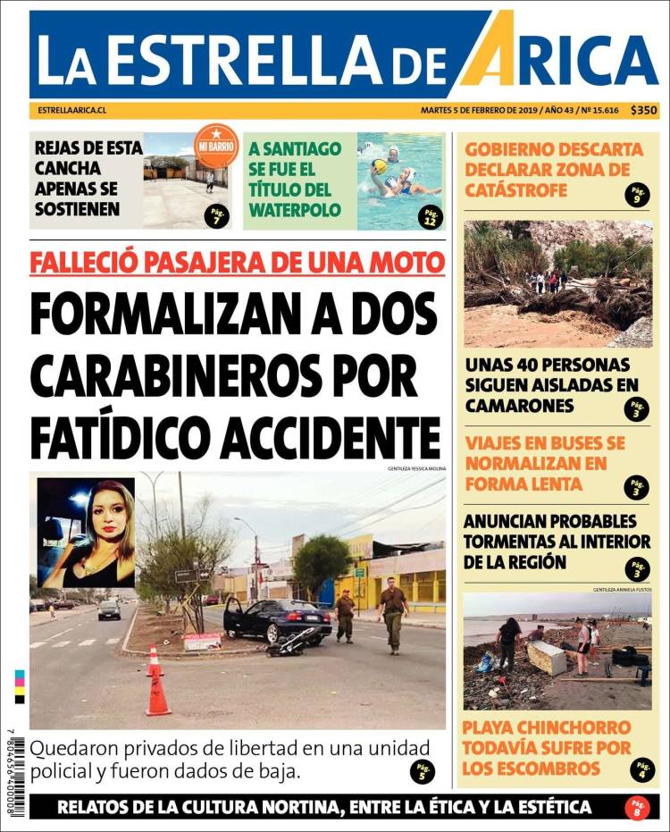 Portada de La Estrella de Arica (Chile)