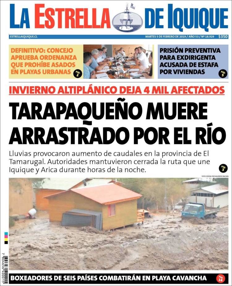 Portada de La Estrella de Iquique (Chile)