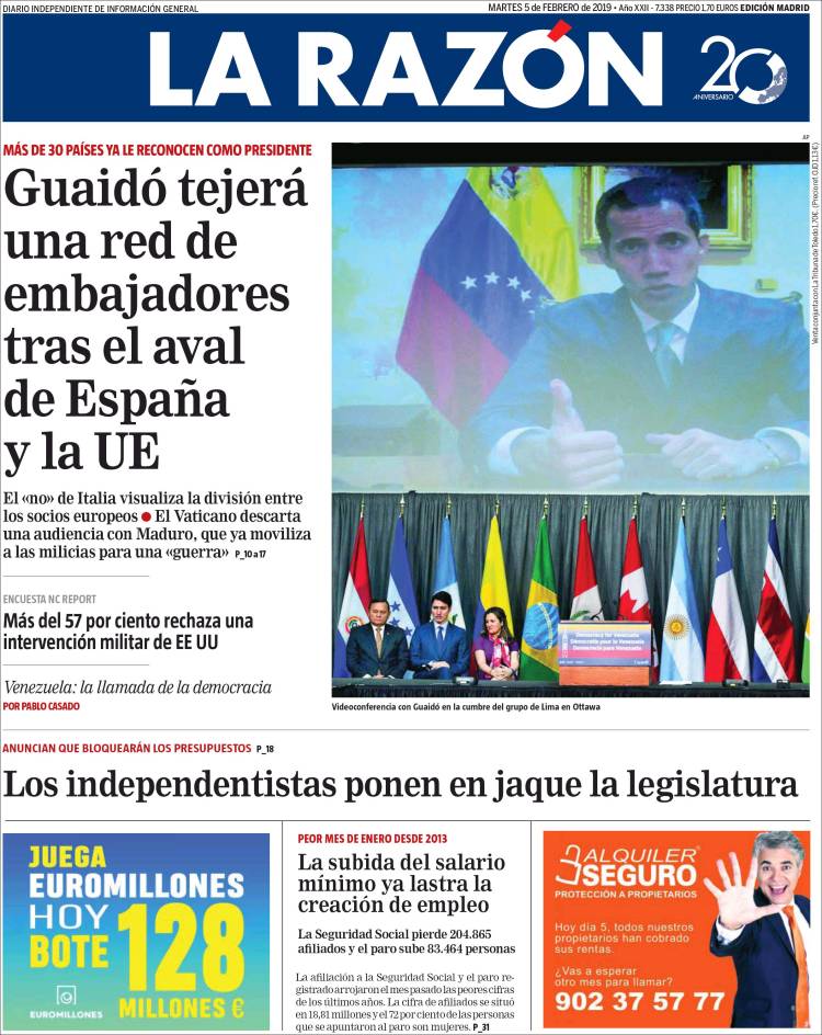 Portada de La Razón (España)