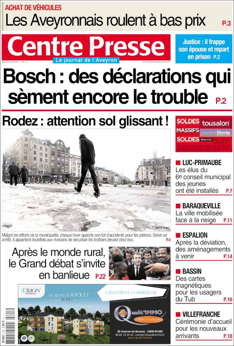 Portada de Centre Presse (Francia)