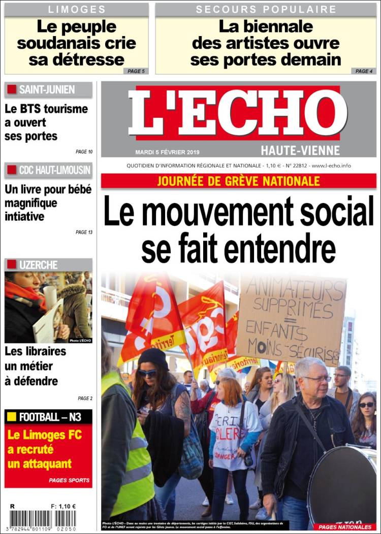 Portada de L'Echo de la Haute-Vienne (Francia)