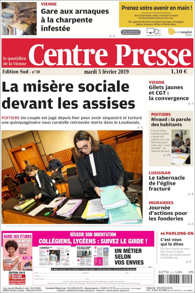 Portada de La Nouvelle Republique (Francia)