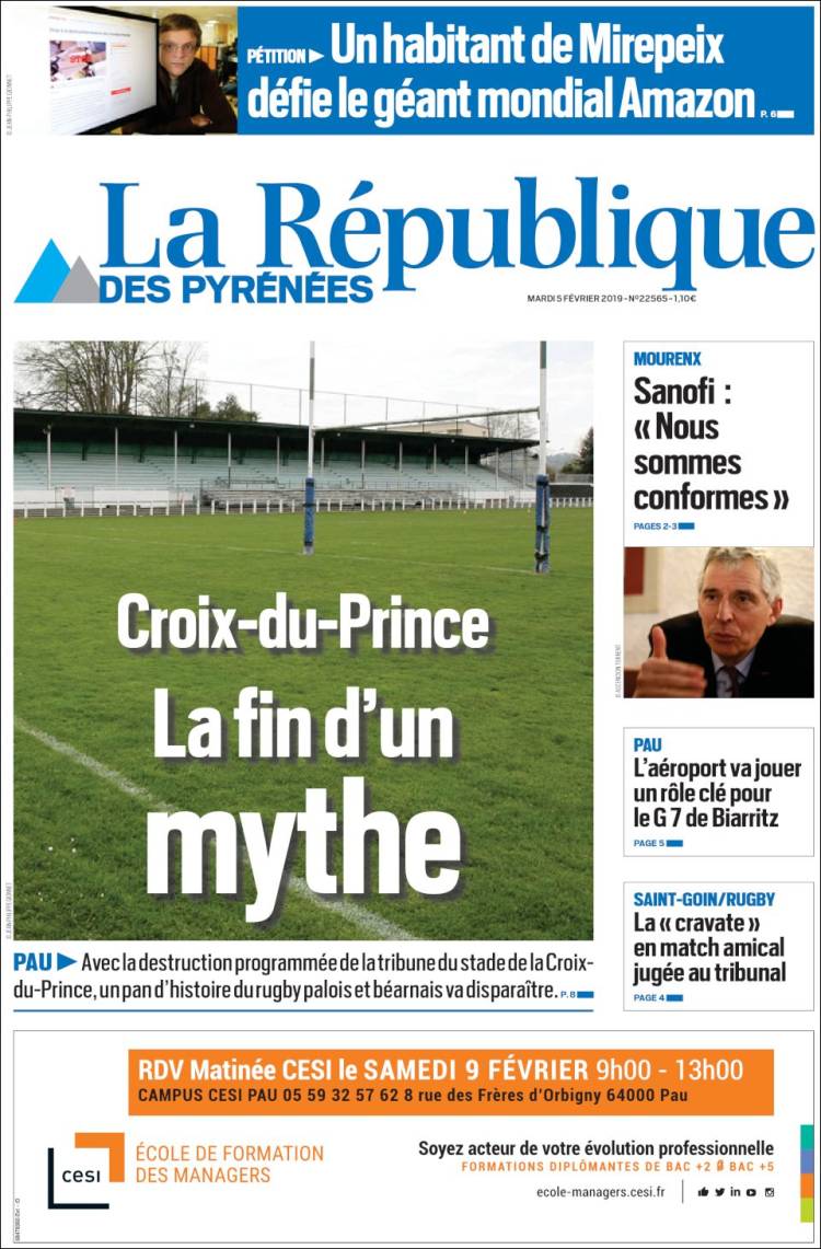 Portada de La République des Pyrénées (Francia)