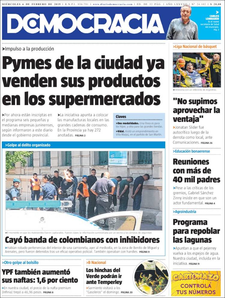 Portada de Diario Democracia (Argentina)