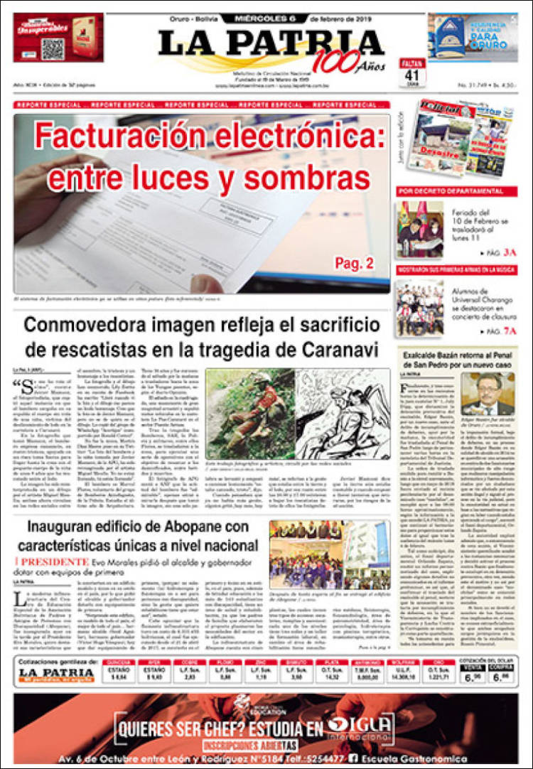 Portada de La Patria (Bolivia)