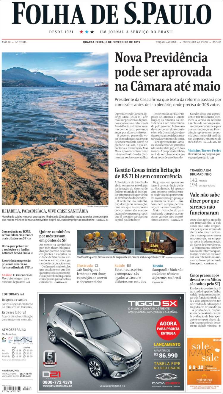 Portada de Folha de São Paulo (Brasil)