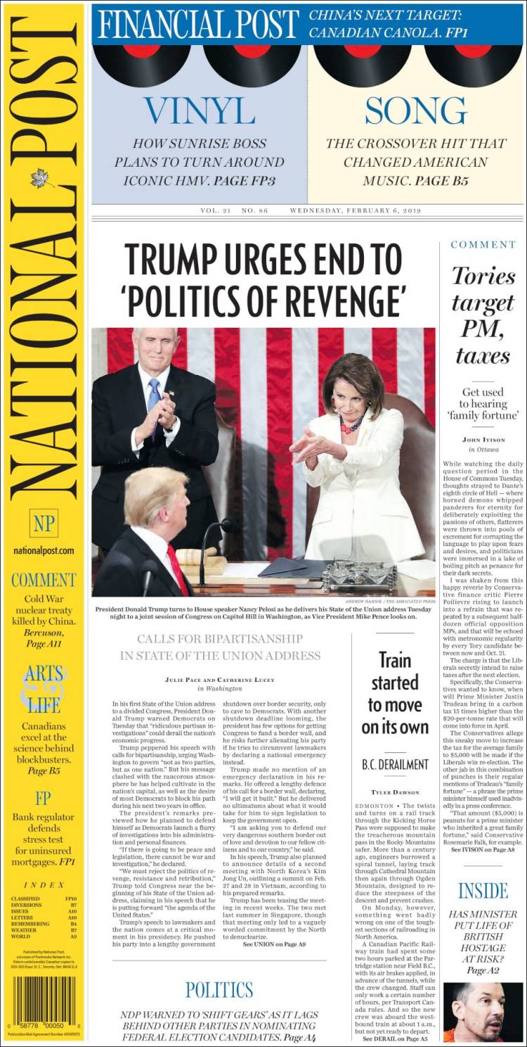 Portada de The National Post (Canadá)