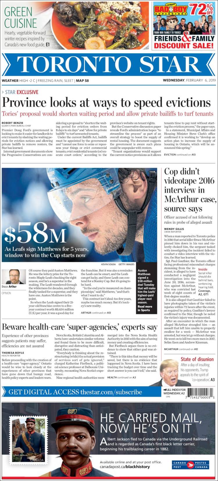 Portada de The Toronto Star (Canadá)