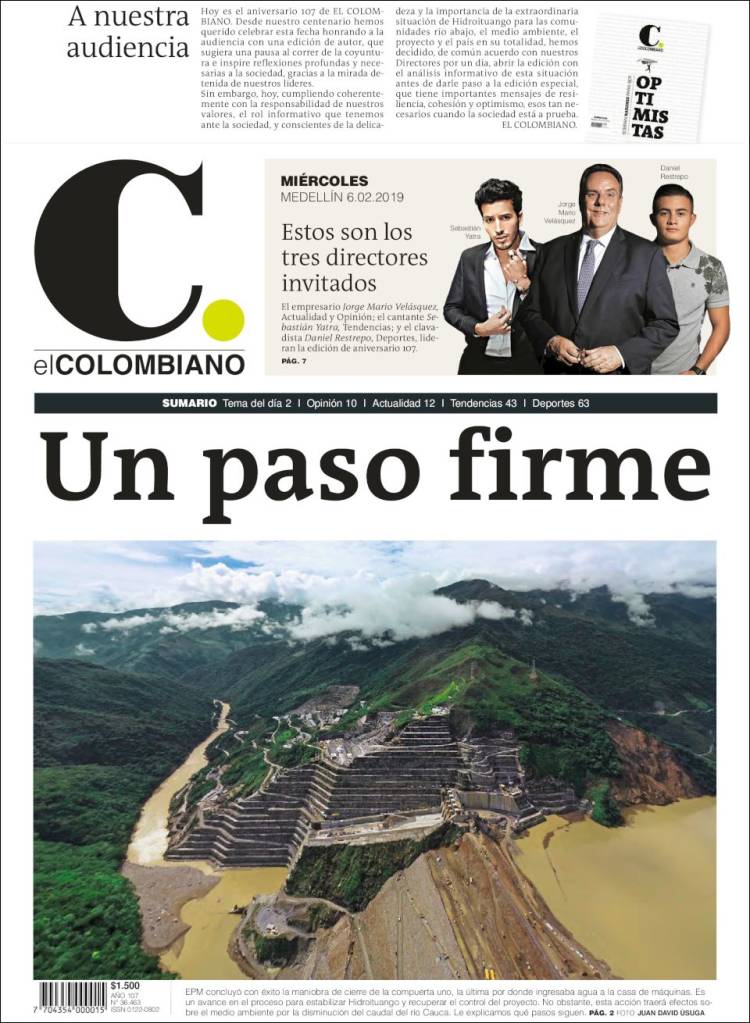 Portada de El Colombiano (Colombia)