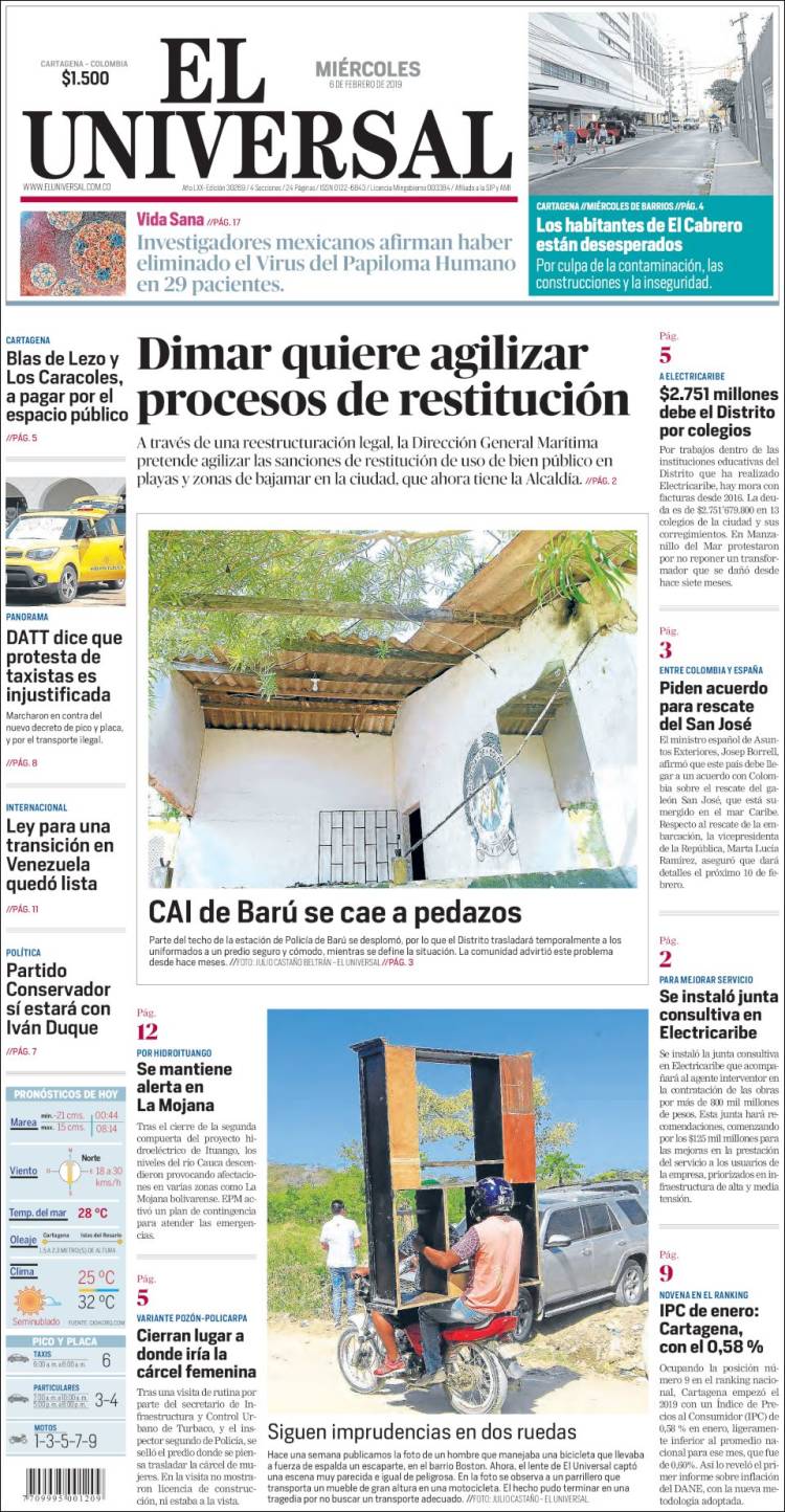 Portada de El Universal (Colombia)