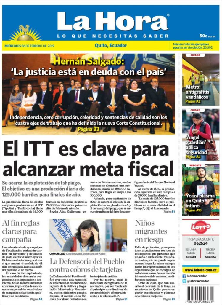 Portada de La Hora - Ecuador (Ecuador)