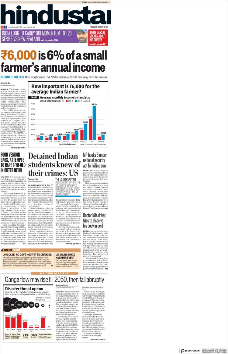 Portada de Hindustan Times (India)