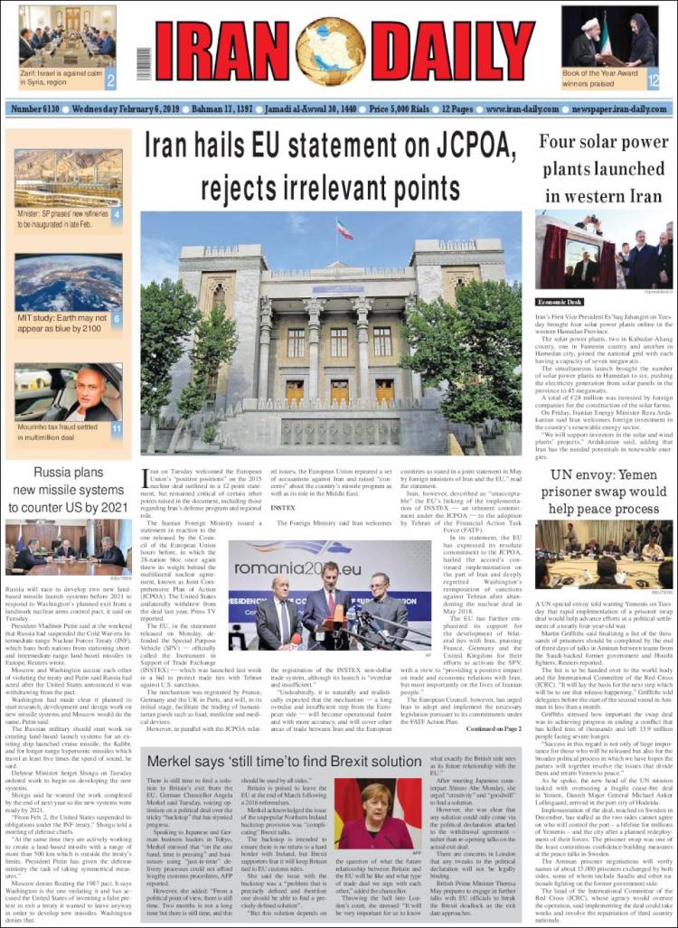 Portada de Iran Daily (Ir&aacute;n)