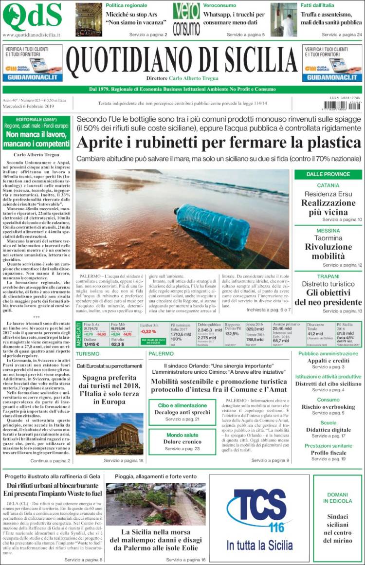 Portada de Quotidiano di Sicilia (Italia)