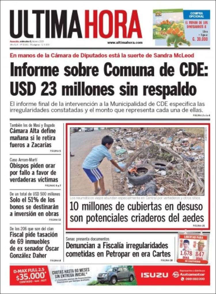 Portada de Última Hora (Paraguay)