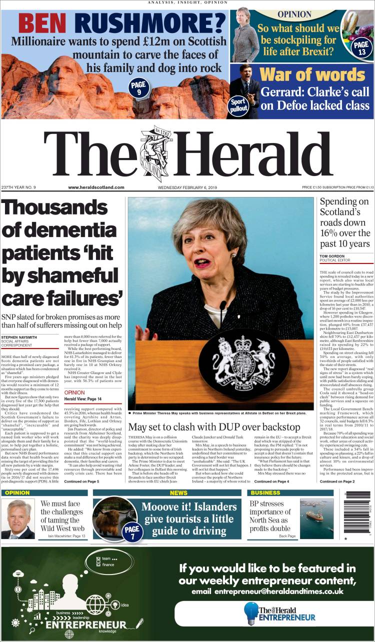 Portada de The Herald (Reino Unido)
