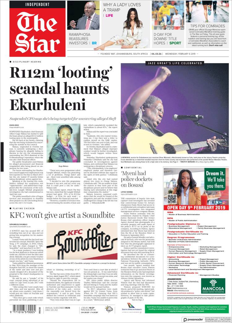 Portada de The Star (Sud&aacute;frica)