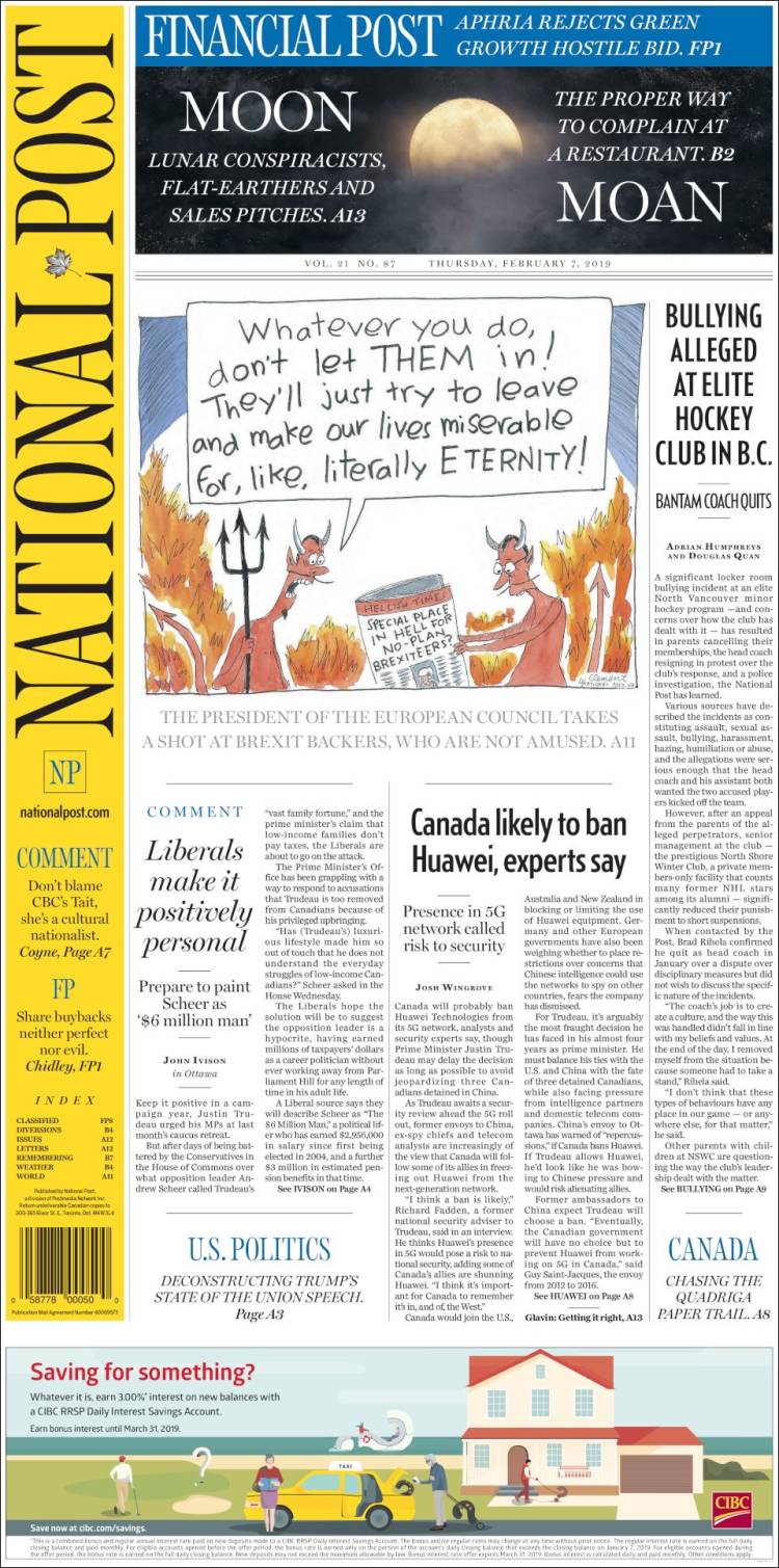 Portada de The National Post (Canada)