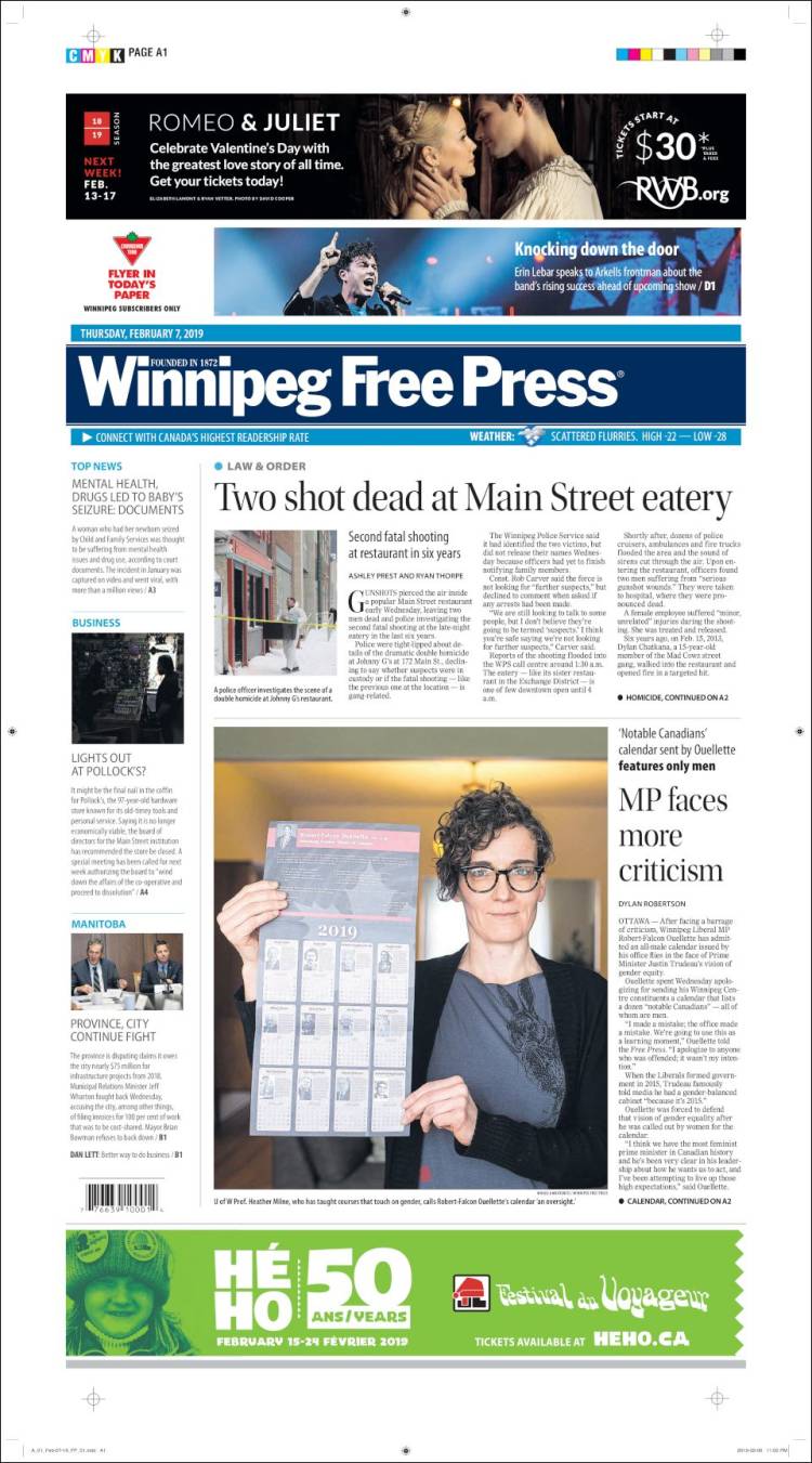 Portada de Winnipeg Free Press (Canada)