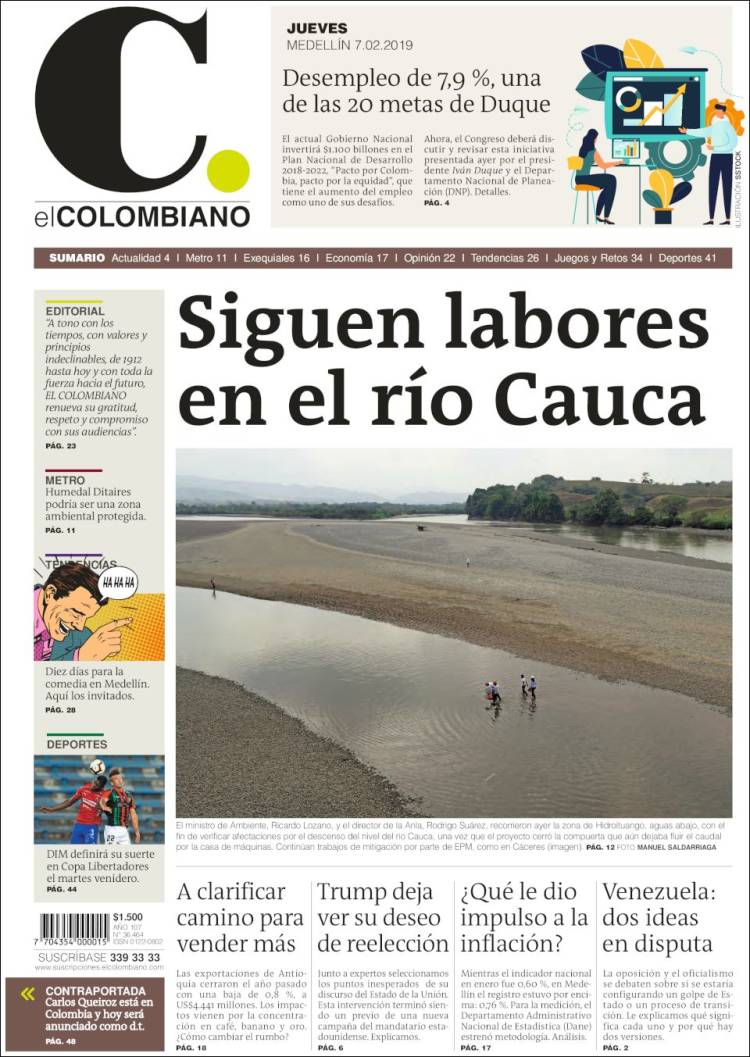 Portada de El Colombiano (Colombia)