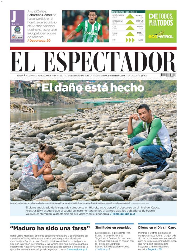 Portada de El Espectador (Colombia)