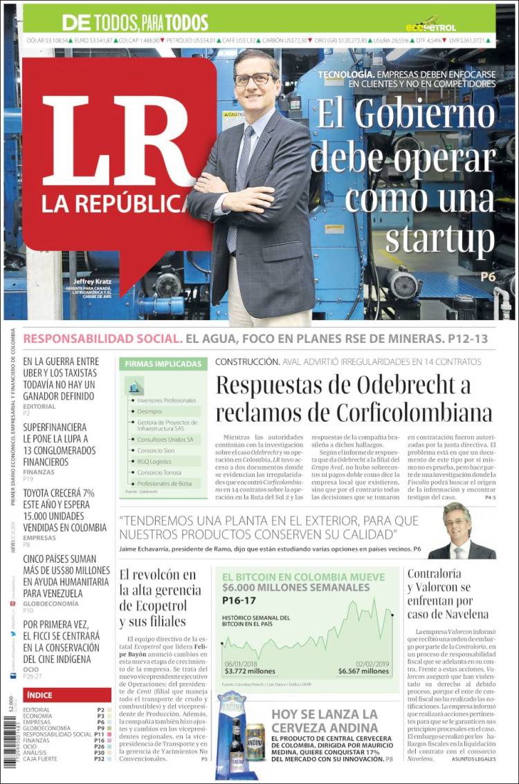 Portada de La Republica (Colombia)