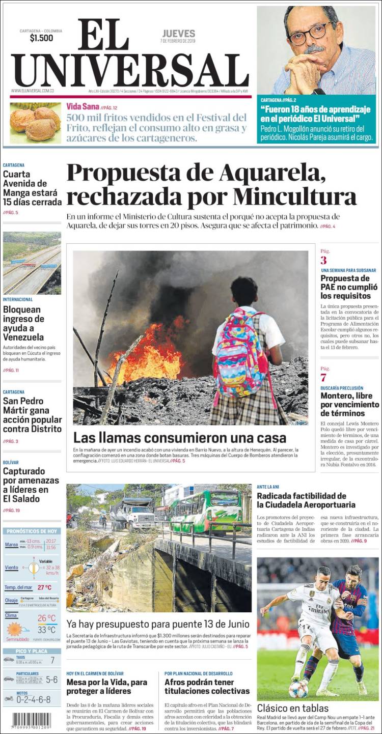 Portada de El Universal (Colombia)