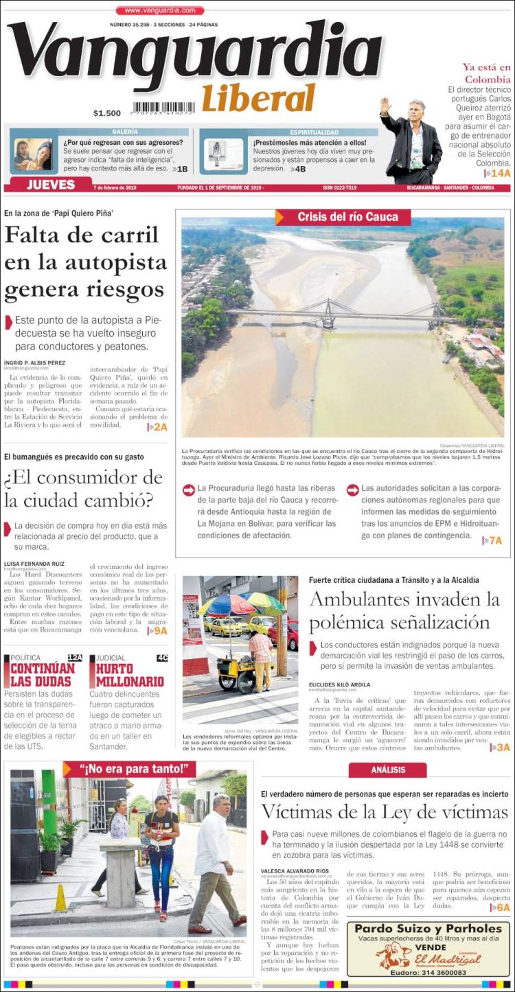 Portada de Vanguardia Liberal (Colombia)