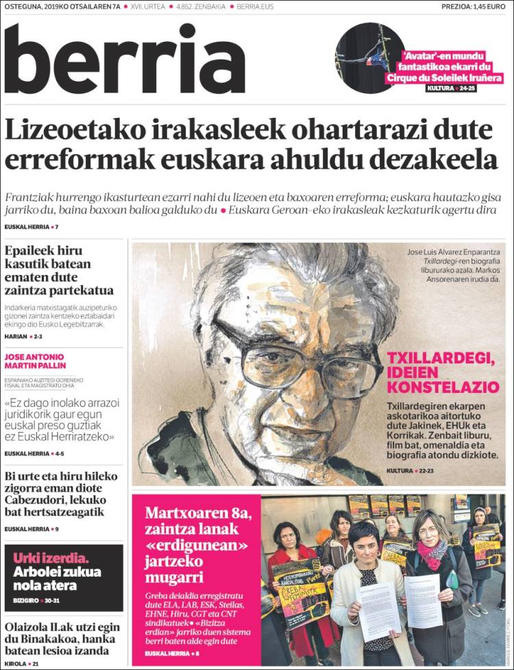 Portada de Berria (Espagne)