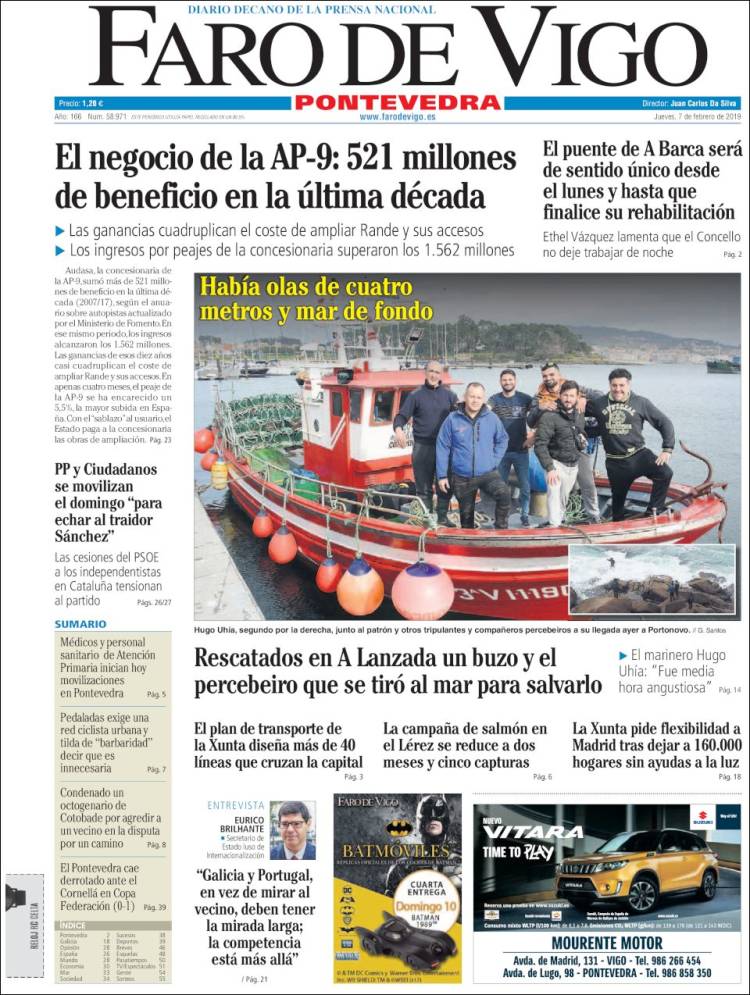 Portada de El Faro de Vigo - Pontevedra (Espagne)