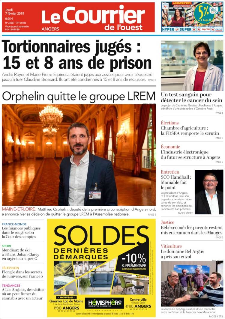 Portada de Le Courrier de l'Ouest (Francia)