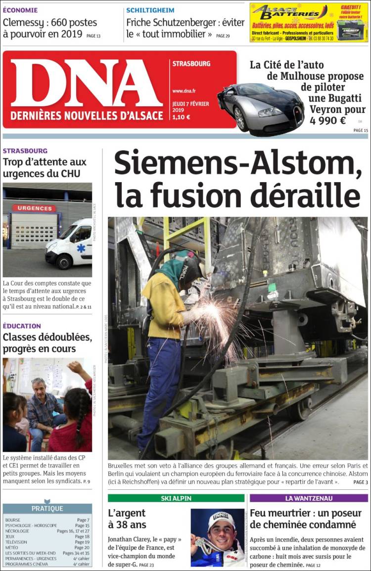 Portada de Les Dernières Nouvelles d'Alsace (Francia)