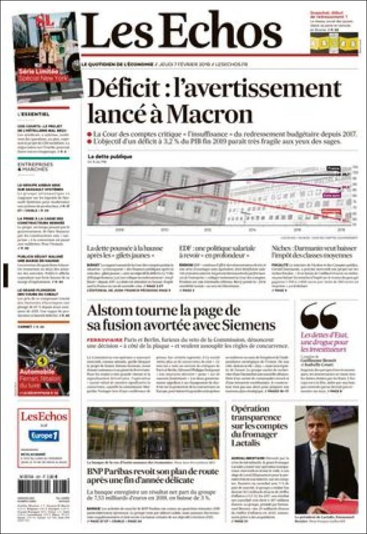 Portada de Les Echos (Francia)