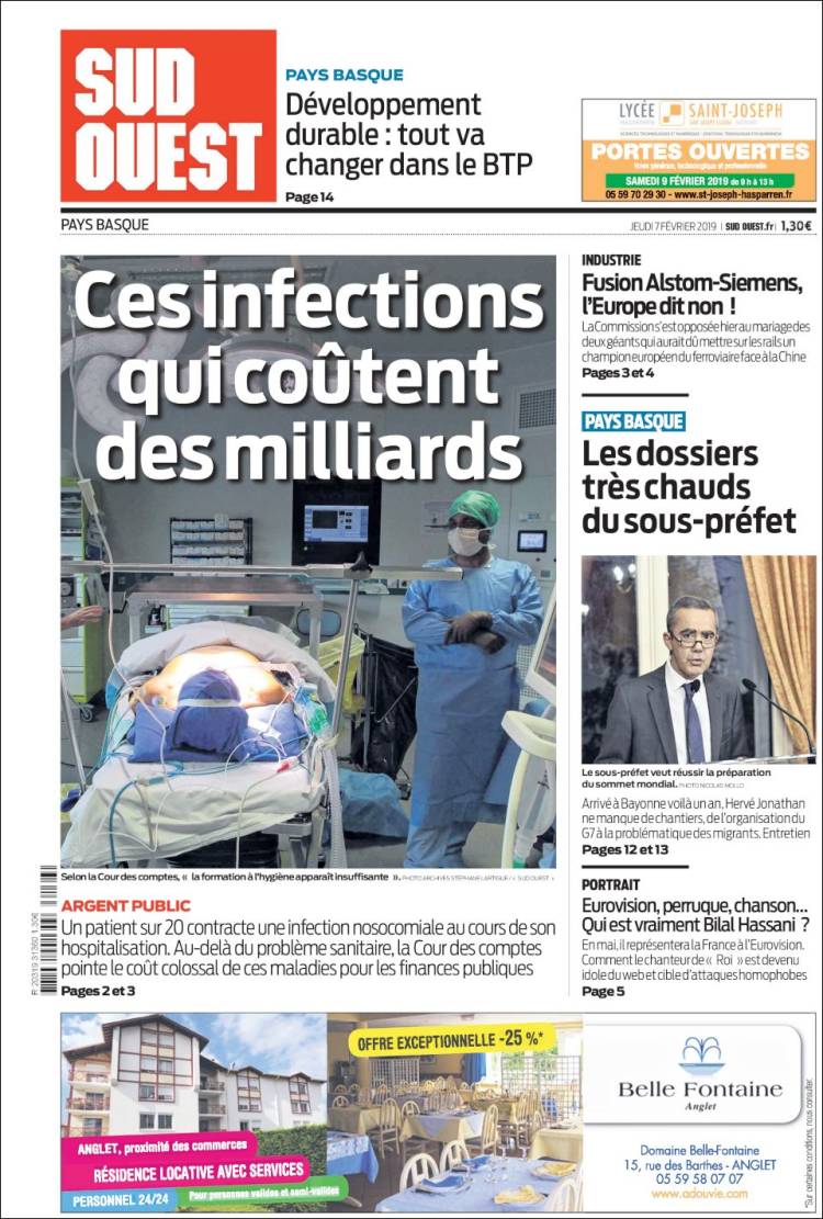 Portada de Sud Ouest (Francia)