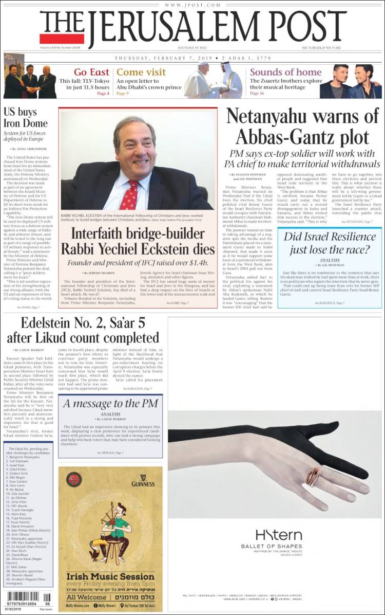 Portada de The Jerusalem Post (Israel)
