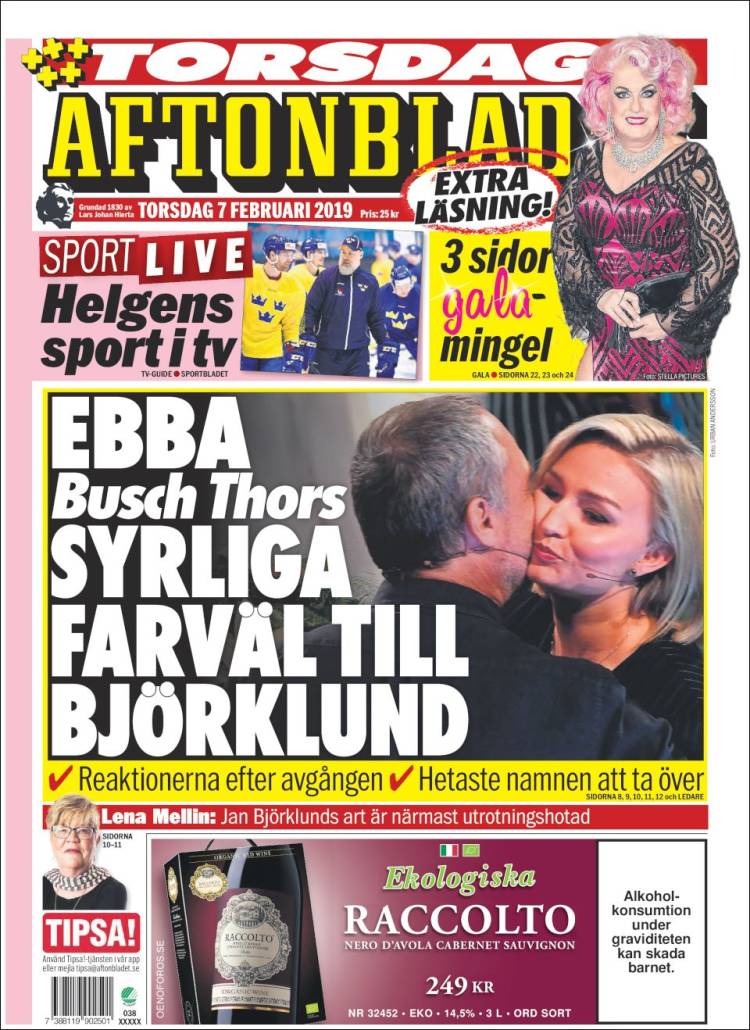 Portada de Aftonbladet (Su&egrave;de)