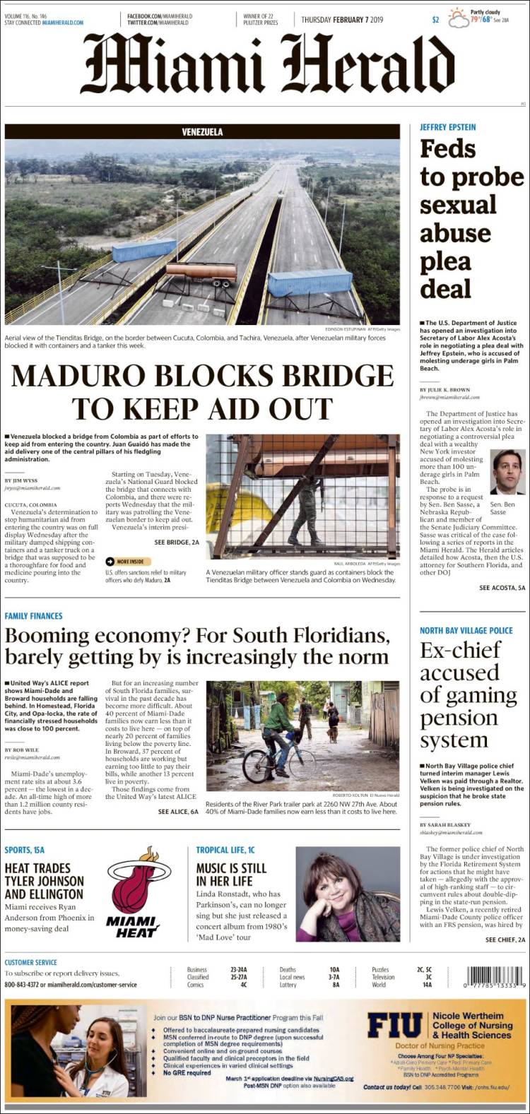 Portada de Miami Herald (USA)