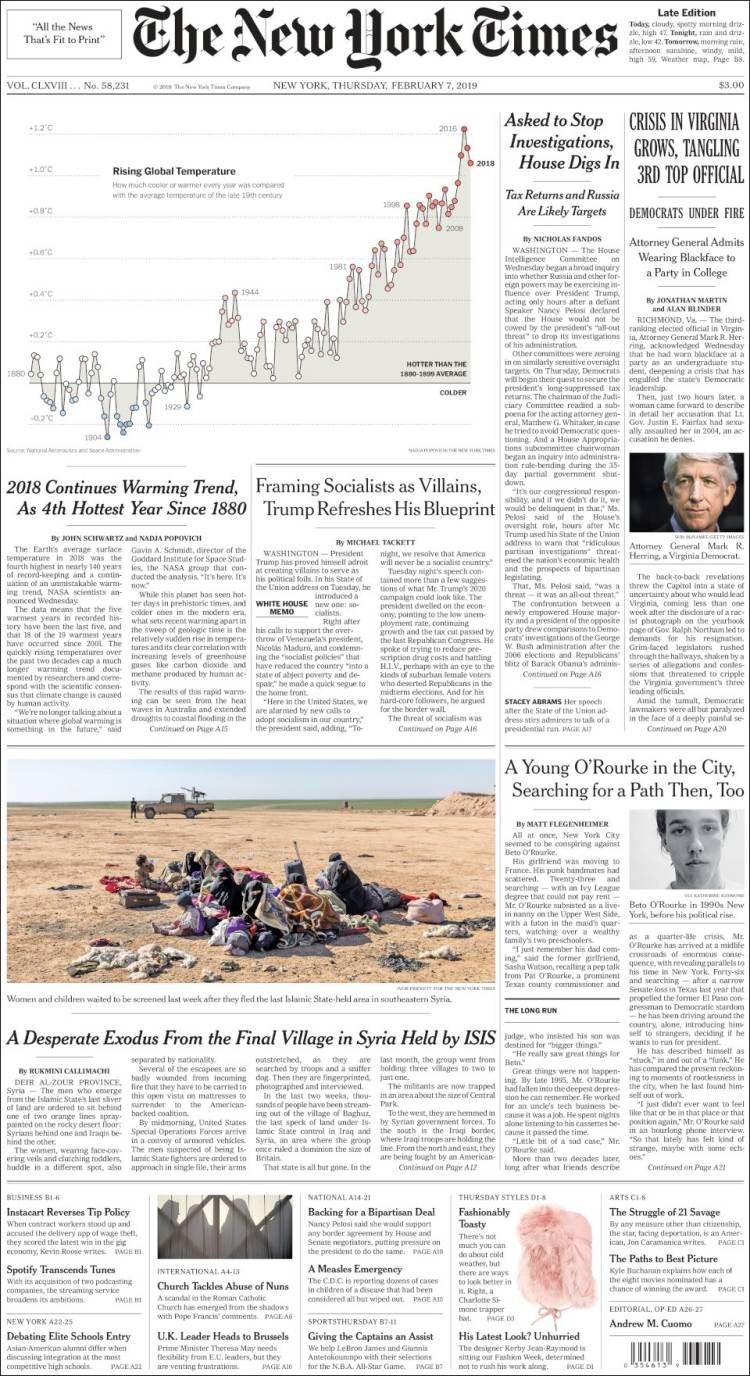 Portada de New York Times (USA)