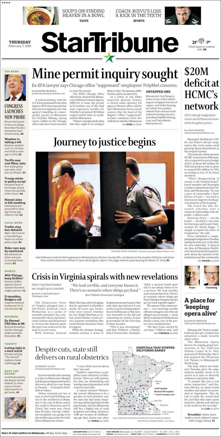 Portada de Star Tribune (USA)