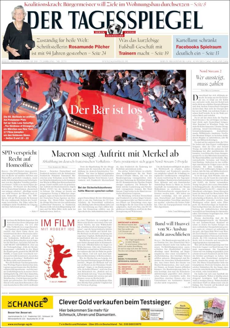 Portada de Der Tagesspiegel (Alemania)