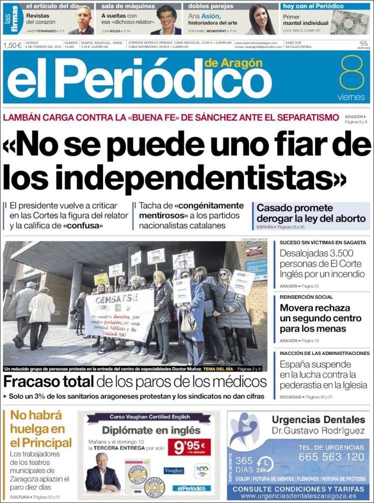 Portada de El Periódico de Aragón (Spain)