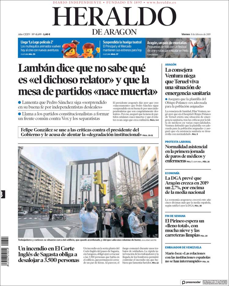 Portada de Heraldo de Aragón (España)