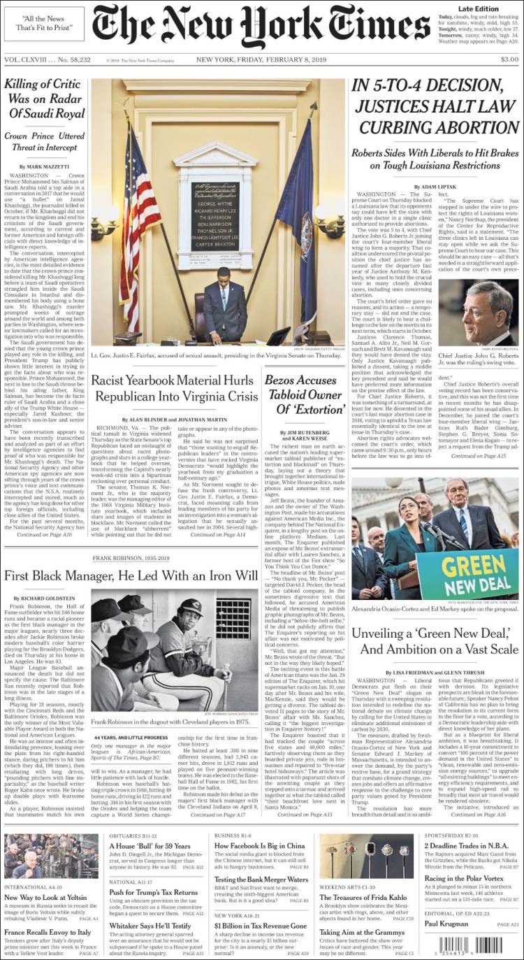 Portada de New York Times (USA)