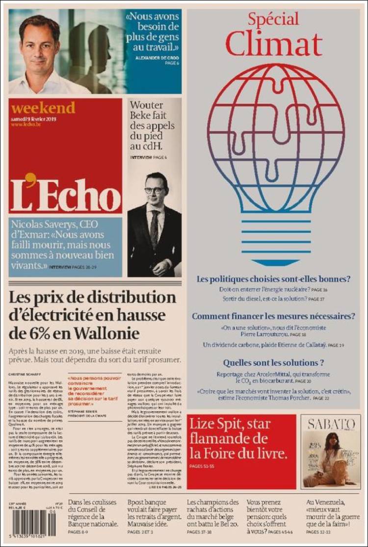 Portada de L'Echo (B&eacute;lgica)