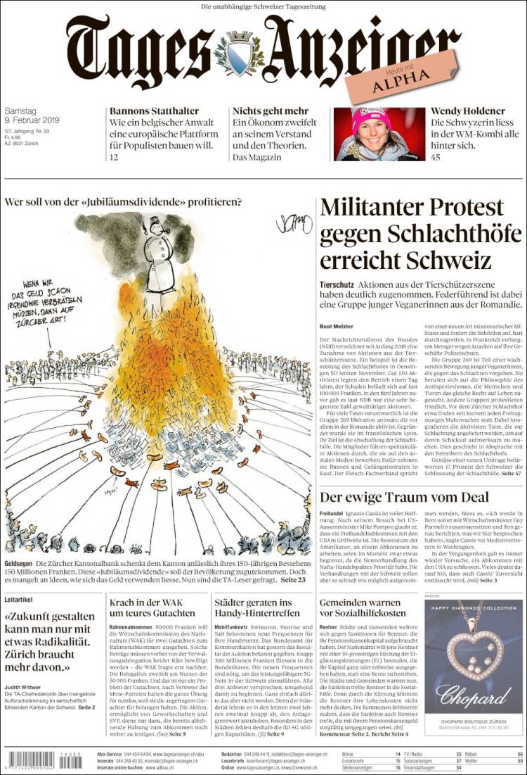 Portada de Tages-Anzeiger (Suiza)
