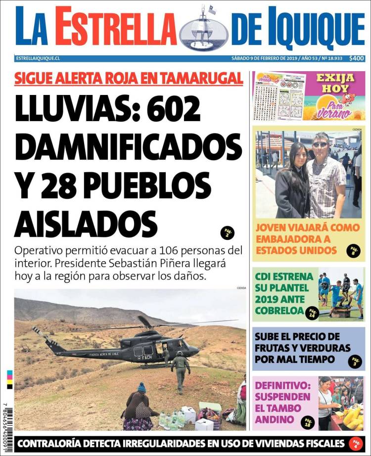 Portada de La Estrella de Iquique (Chile)
