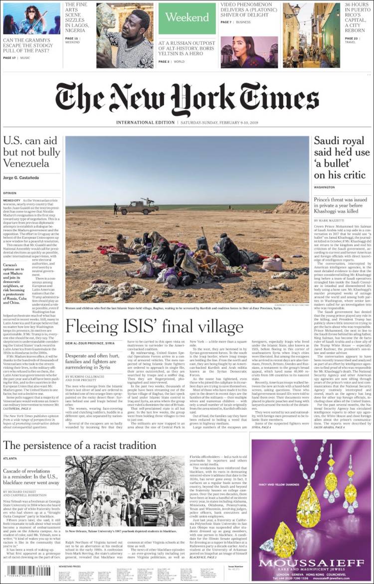 Portada de International New York Times (Europa)