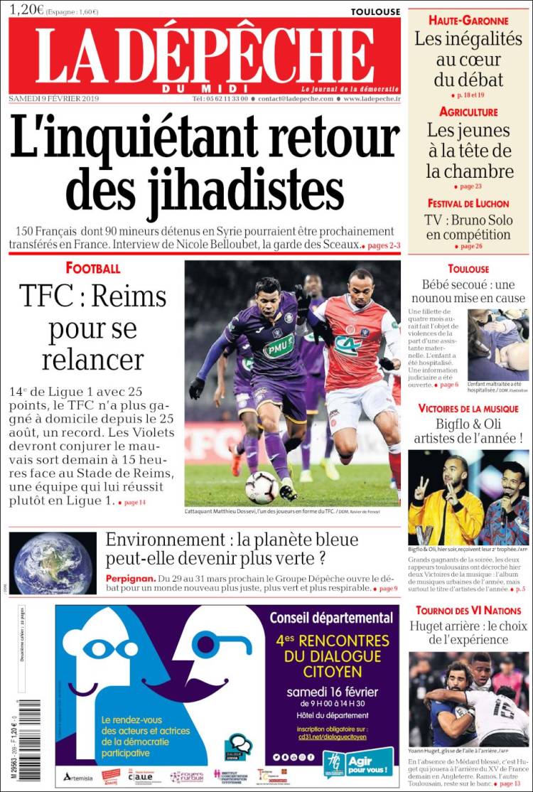 Portada de La Dépêche du Midi (Francia)