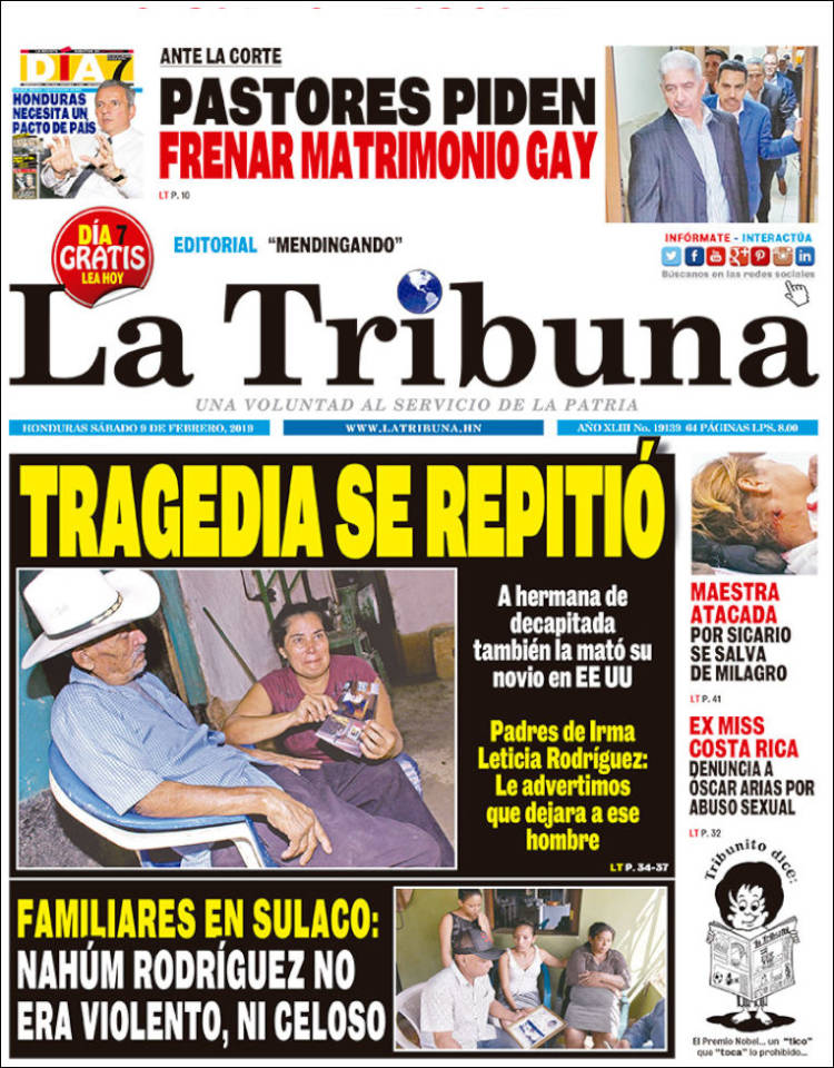 Portada de La Tribuna (Honduras)